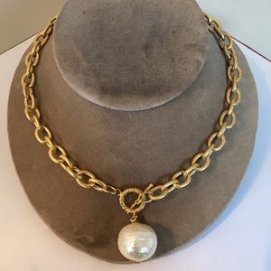 24k gold plated Cotton Pearl Toggle Necklace